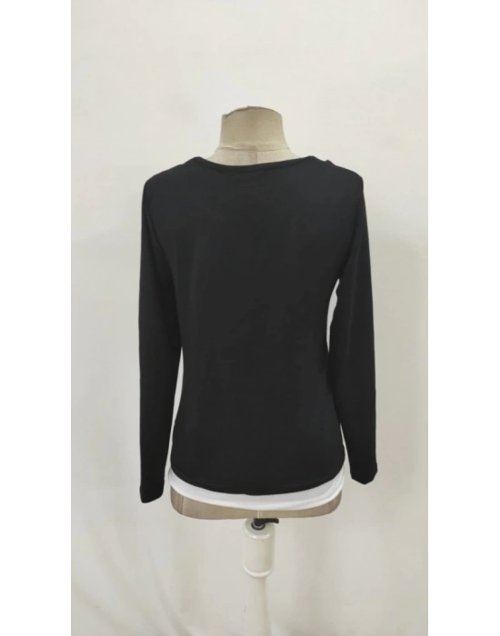 Kadın Uzun Kollu V Yakalı çift Renkli Viskon Iki Iplik Bluz