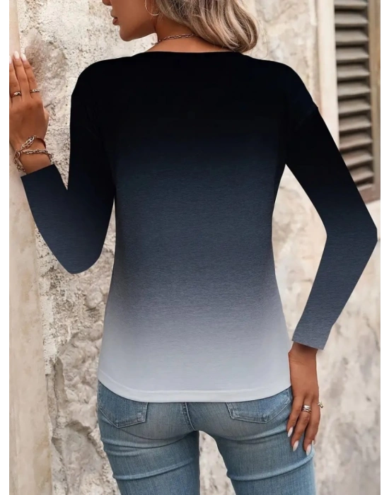 Kadın Uzun Kollu V Yakalı çok Renkli Süprem Bluz