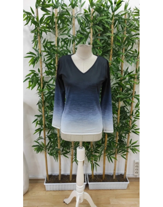 Kadın Uzun Kollu V Yakalı çok Renkli Süprem Bluz