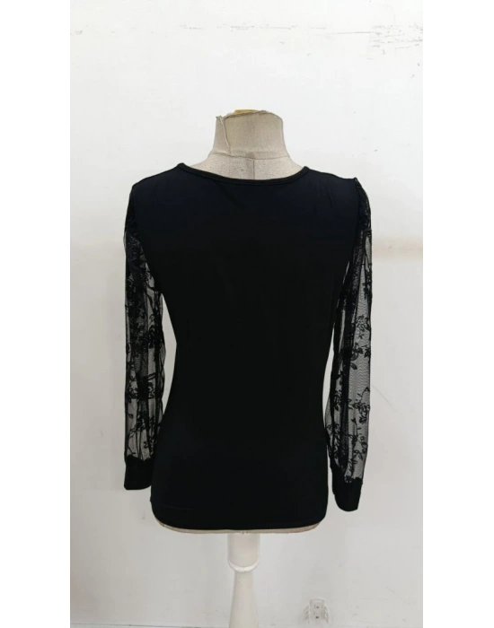 Kadın Uzun Kollu V Yakalı Dantelli Viskon Bluz