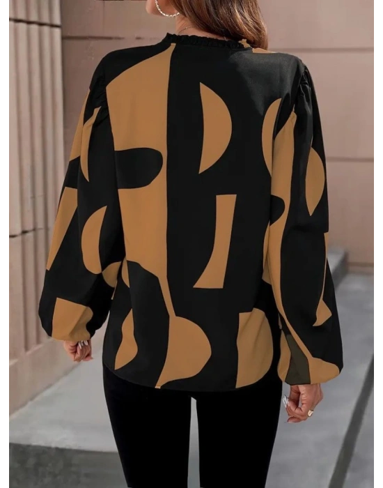 Kadın Uzun Kollu V Yakalı Desenli Modal Bluz