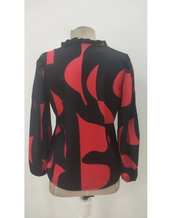 Kadın Uzun Kollu V Yakalı Desenli Modal Bluz