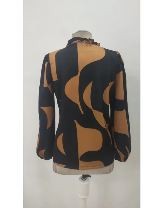 Kadın Uzun Kollu V Yakalı Desenli Modal Bluz