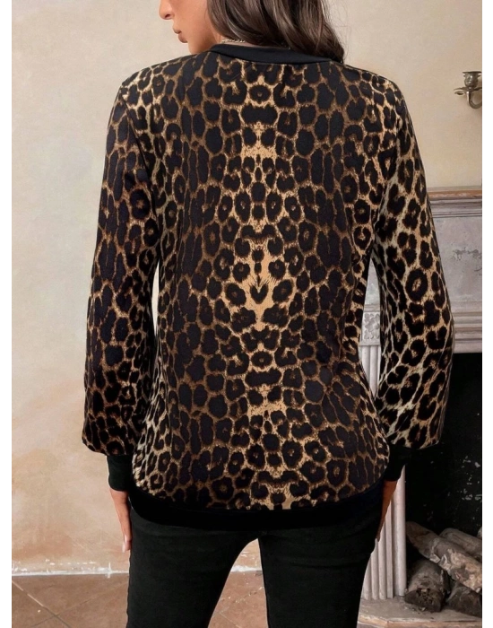 Kadın Uzun Kollu V Yakalı Desenli Süprem Bluz