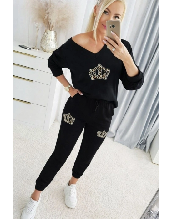 Kadın Uzun Kollu V Yakalı Desenli Viskon Iki Iplik Bluz Ve Pantolon Ikili Takım