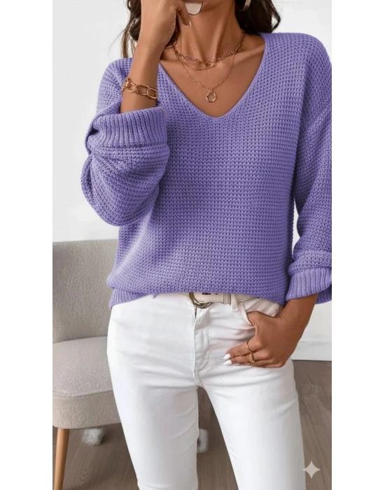 Kadın Uzun Kollu V Yakalı Düğmeli Triko Bluz