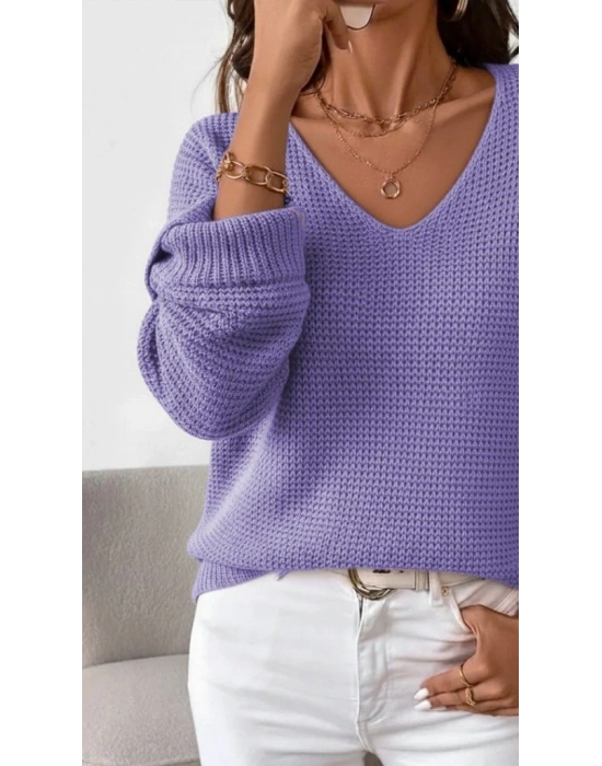 Kadın Uzun Kollu V Yakalı Düğmeli Triko Bluz