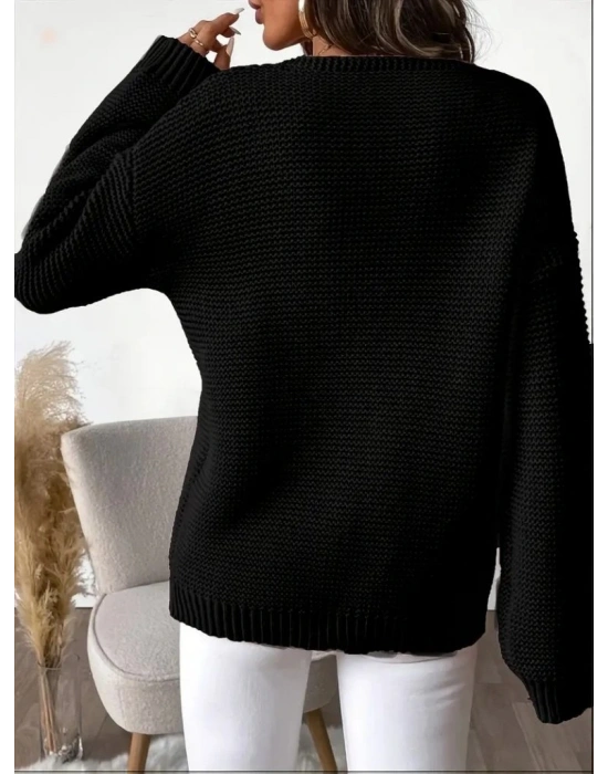 Kadın Uzun Kollu V Yakalı Düğmeli Triko Bluz