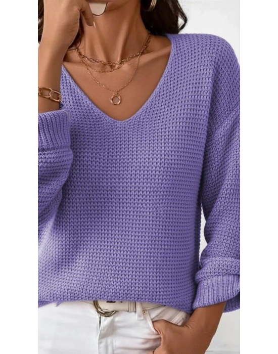 Kadın Uzun Kollu V Yakalı Düğmeli Triko Bluz