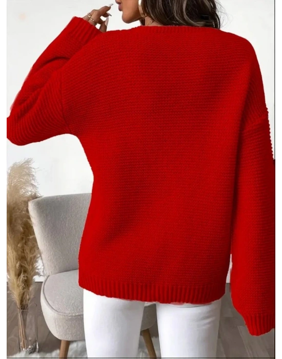 Kadın Uzun Kollu V Yakalı Düğmeli Triko Bluz