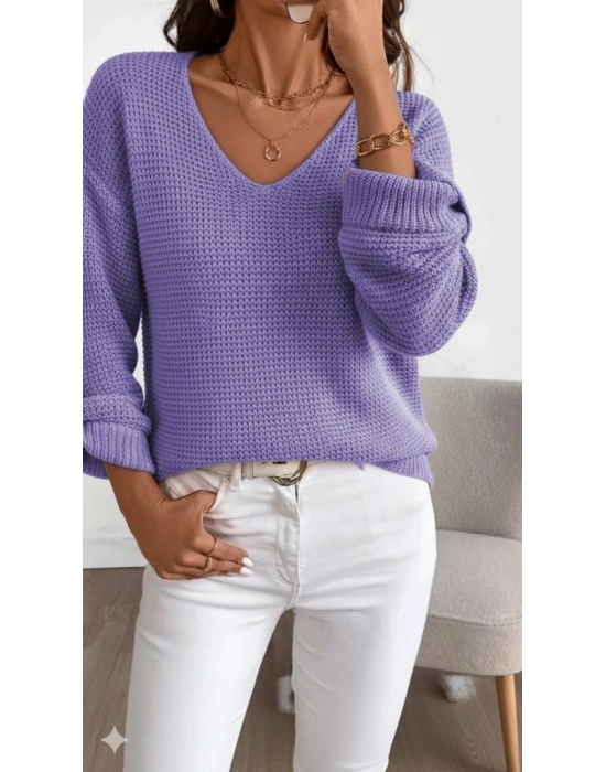 Kadın Uzun Kollu V Yakalı Düğmeli Triko Bluz