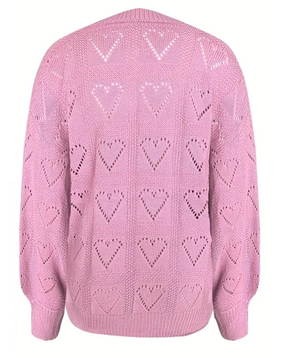 Kadın Uzun Kollu V Yakalı Kalpli Salaş Triko Bluz