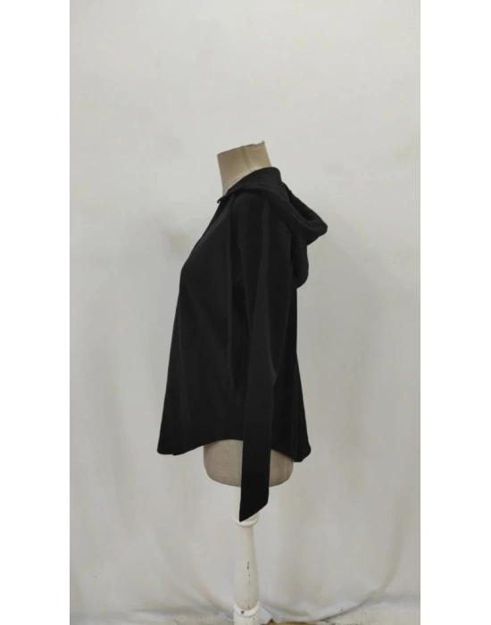 Kadın Uzun Kollu V Yakalı Kapşonlu Waffle Bluz