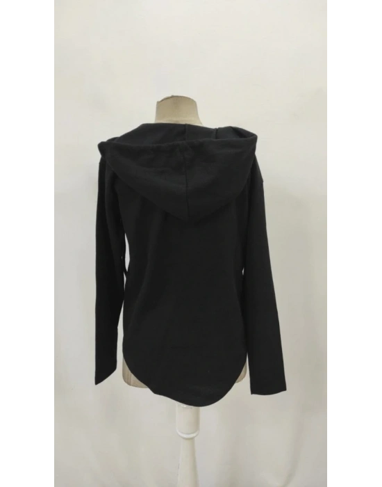 Kadın Uzun Kollu V Yakalı Kapşonlu Waffle Bluz