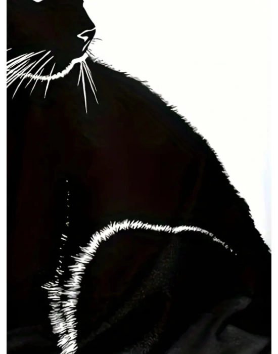 Kadın Uzun Kollu V Yakalı Kedi Baskılı şardonlu Dalgıç Bluz