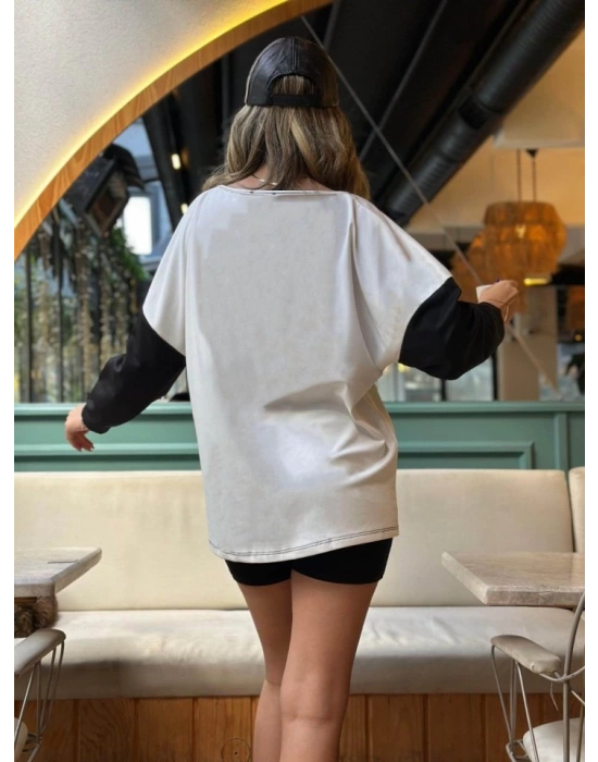 Kadın Uzun Kollu V Yakalı Kedi Baskılı şardonlu Dalgıç Bluz