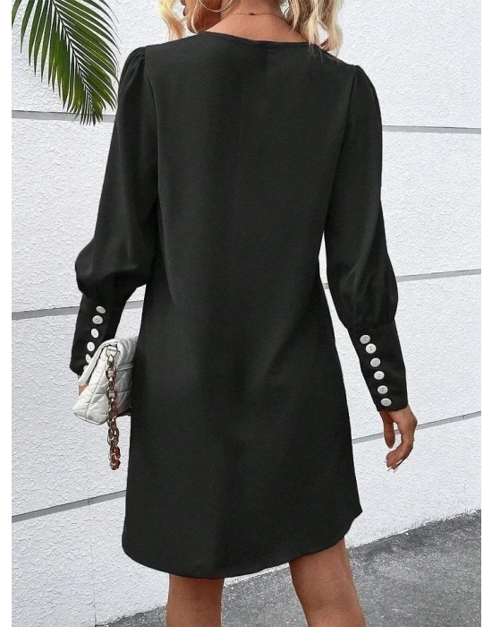 Kadın Uzun Kollu V Yakalı Kısa Ithal Krep Elbise