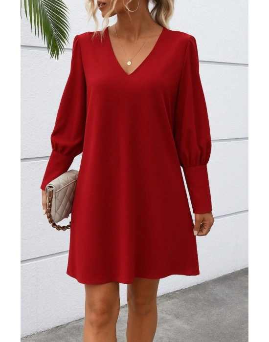 Kadın Uzun Kollu V Yakalı Kısa Ithal Krep Elbise
