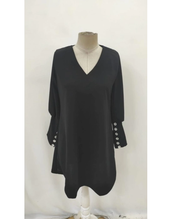 Kadın Uzun Kollu V Yakalı Kısa Ithal Krep Elbise