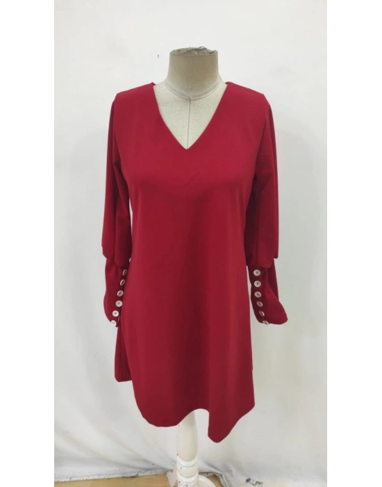 Kadın Uzun Kollu V Yakalı Kısa Ithal Krep Elbise