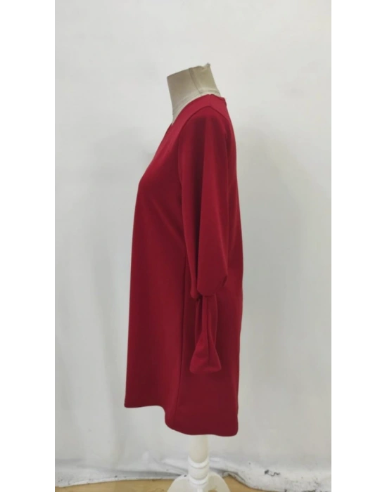 Kadın Uzun Kollu V Yakalı Kısa Ithal Krep Elbise