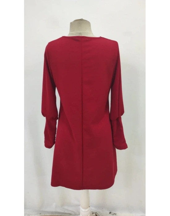 Kadın Uzun Kollu V Yakalı Kısa Ithal Krep Elbise