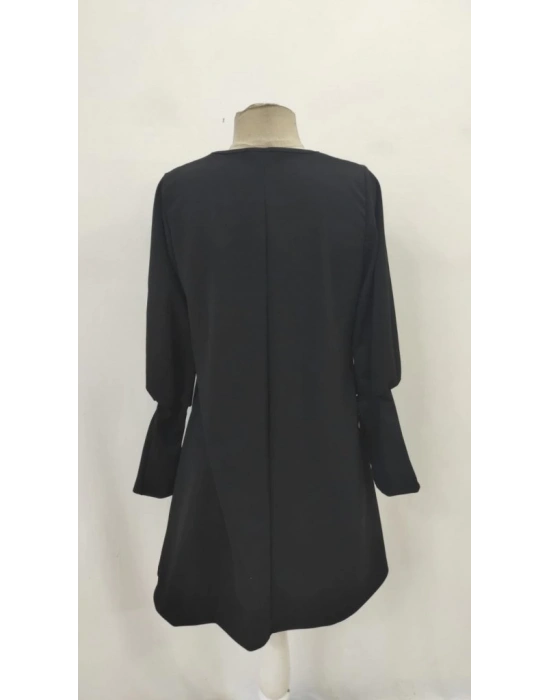 Kadın Uzun Kollu V Yakalı Kısa Ithal Krep Elbise