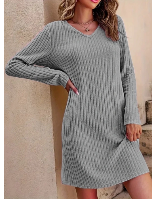 Kadın Uzun Kollu V Yakalı Kısa şardonlu Kaşkorse Elbise