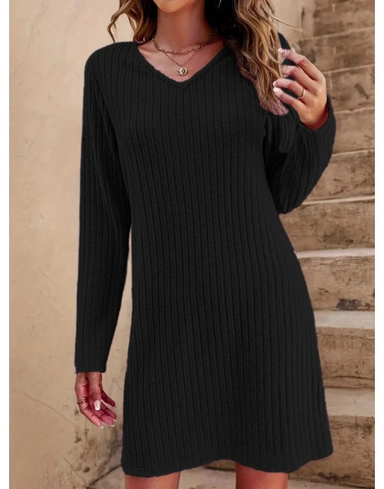 Kadın Uzun Kollu V Yakalı Kısa şardonlu Kaşkorse Elbise