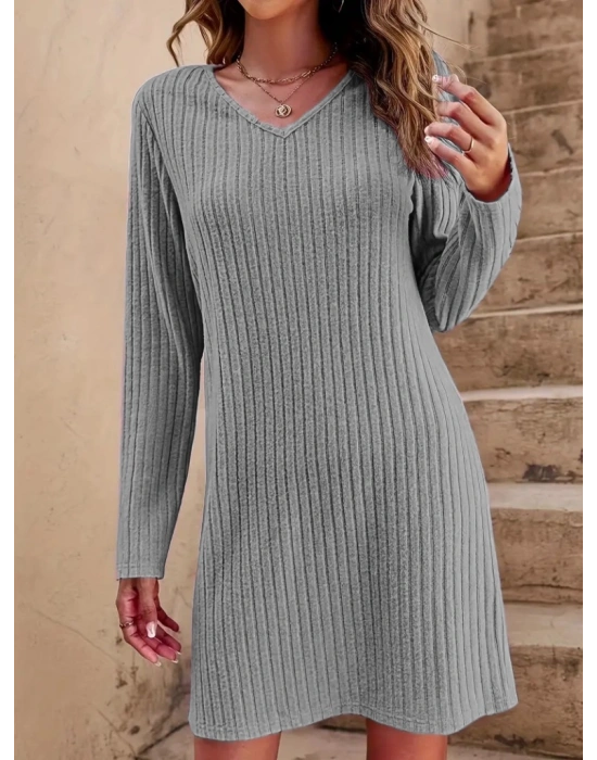 Kadın Uzun Kollu V Yakalı Kısa şardonlu Kaşkorse Elbise