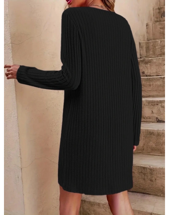 Kadın Uzun Kollu V Yakalı Kısa şardonlu Kaşkorse Elbise