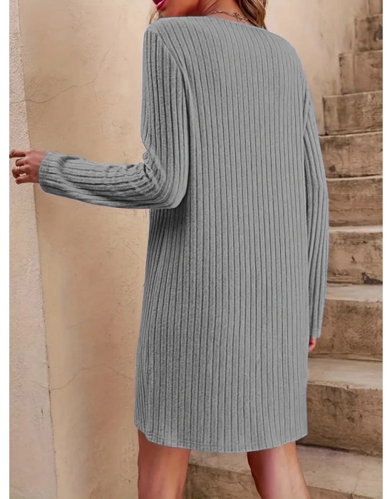 Kadın Uzun Kollu V Yakalı Kısa şardonlu Kaşkorse Elbise