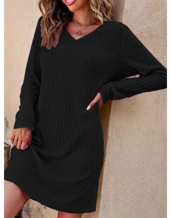 Kadın Uzun Kollu V Yakalı Kısa şardonlu Kaşkorse Elbise