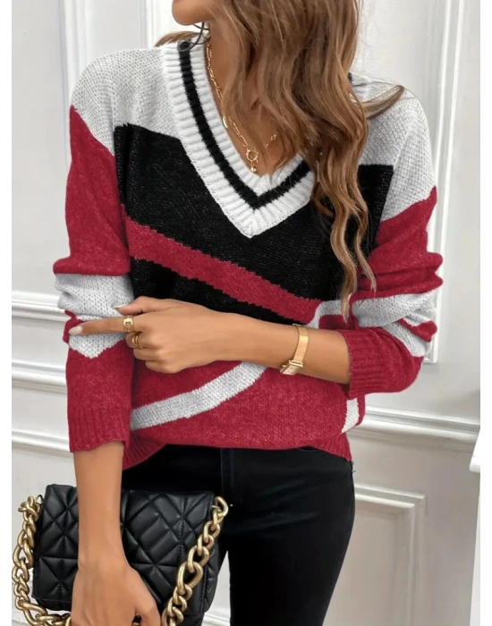 Kadın Uzun Kollu V Yakalı Kısa Triko Elbise