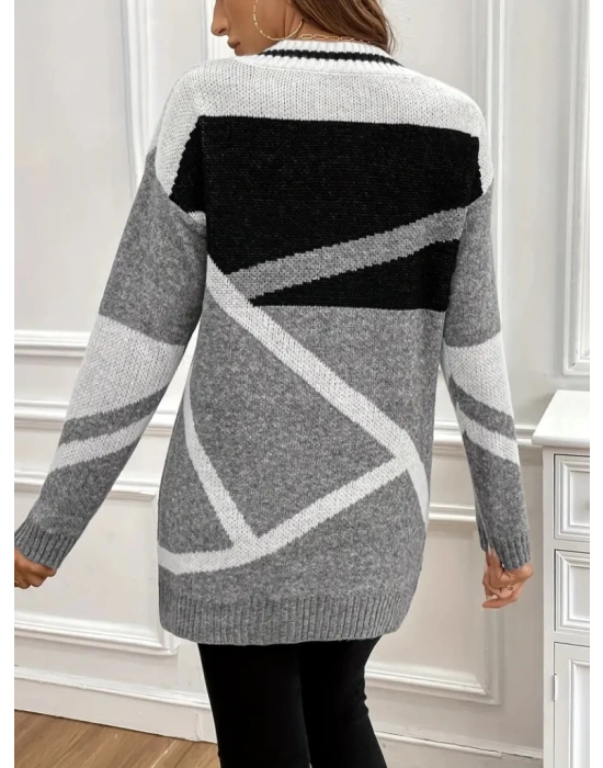 Kadın Uzun Kollu V Yakalı Kısa Triko Elbise