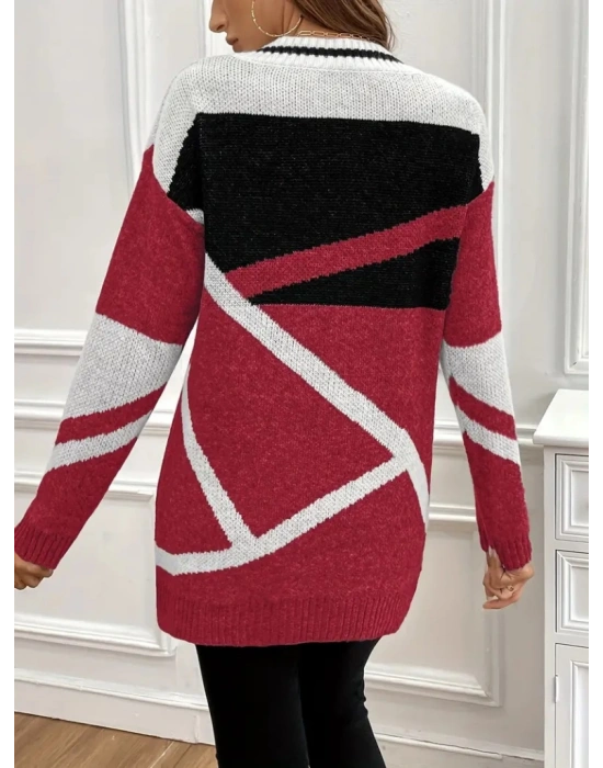 Kadın Uzun Kollu V Yakalı Kısa Triko Elbise