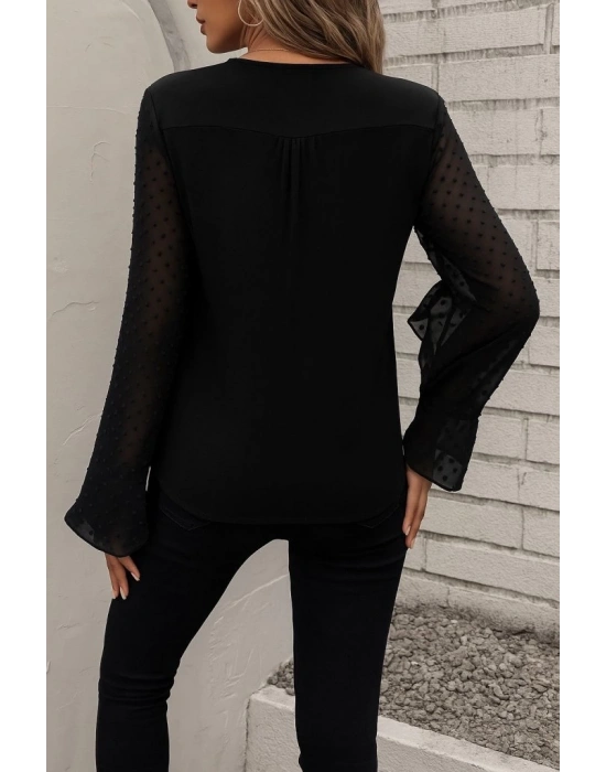 Kadın Uzun Kollu V Yakalı Kolları Ispanyol Detayı Sandy Bluz