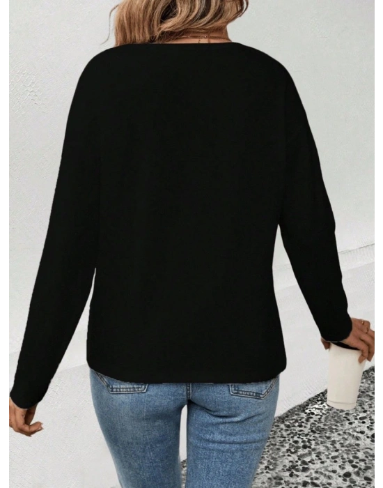 Kadın Uzun Kollu V Yakalı Leopar Detaylı Viskon Iki Iplik Bluz