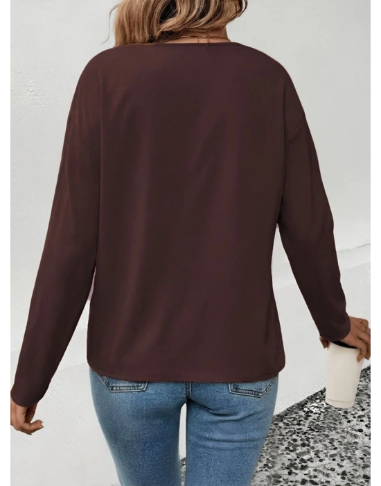 Kadın Uzun Kollu V Yakalı Leopar Detaylı Viskon Iki Iplik Bluz