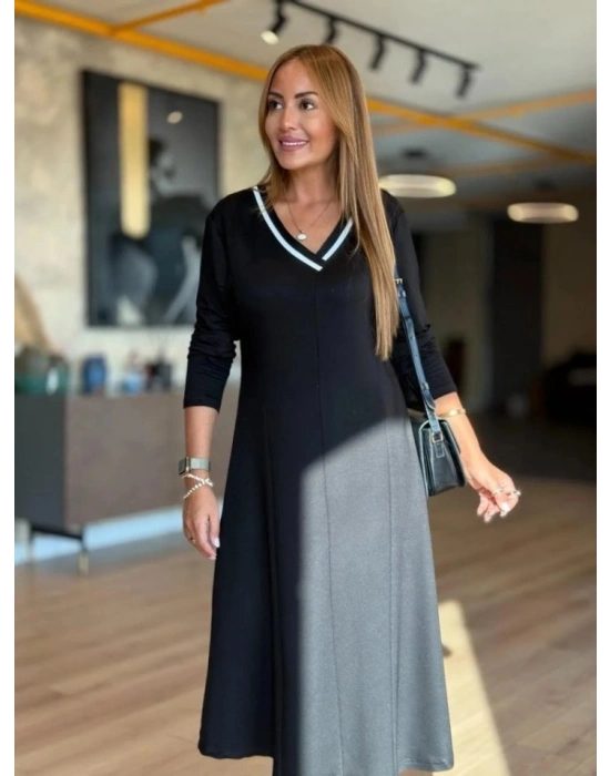 Kadın Uzun Kollu V Yakalı Midi çağla Yeşili Modal Elbise