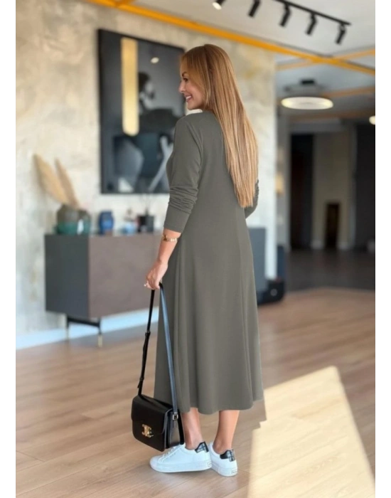 Kadın Uzun Kollu V Yakalı Midi çağla Yeşili Modal Elbise