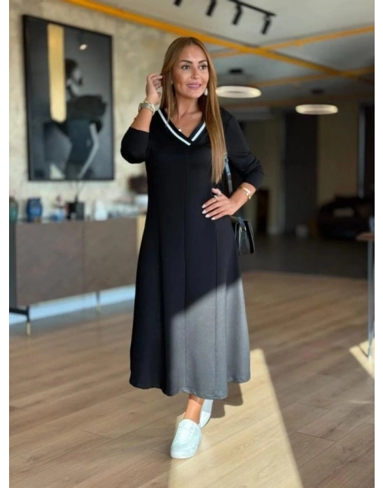 Kadın Uzun Kollu V Yakalı Midi çağla Yeşili Modal Elbise