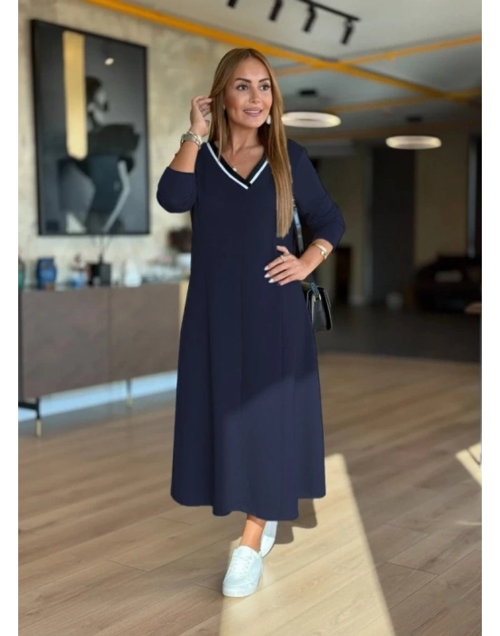 Kadın Uzun Kollu V Yakalı Midi Modal Elbise