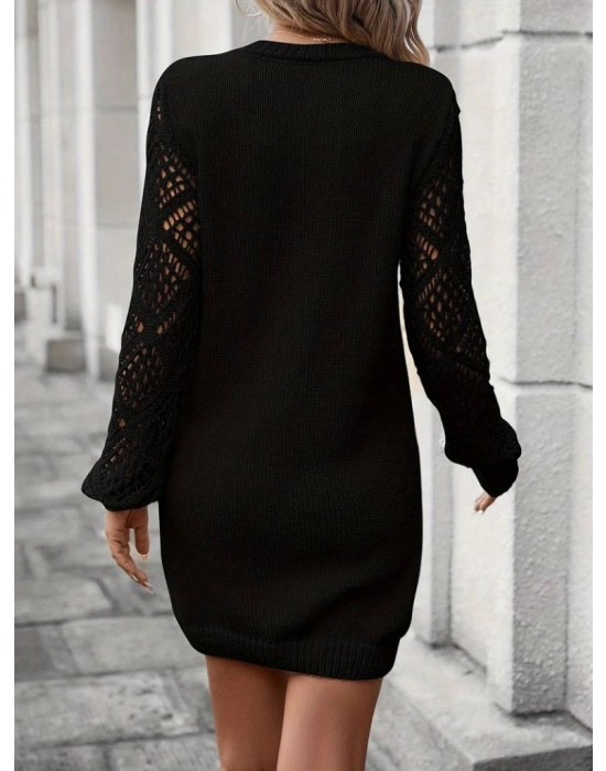 Kadın Uzun Kollu V Yakalı Mini Triko Elbise