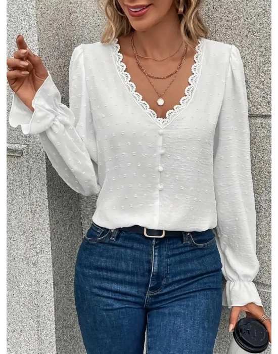 Kadın Uzun Kollu V Yakalı önden Düğmeli Bluz