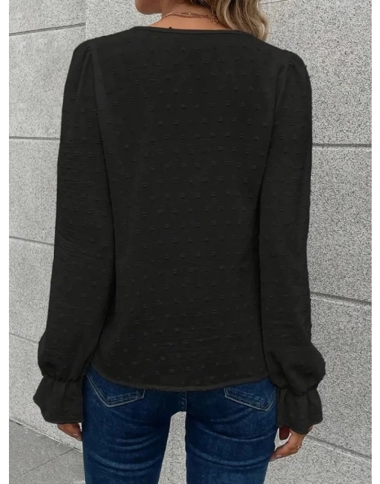 Kadın Uzun Kollu V Yakalı önden Düğmeli Bluz