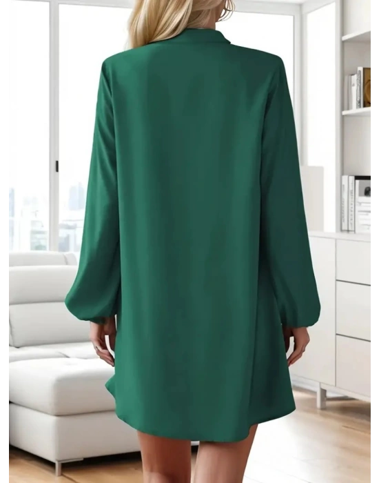 Kadın Uzun Kollu V Yakalı önden Düğmeli Kısa Sandy Elbise