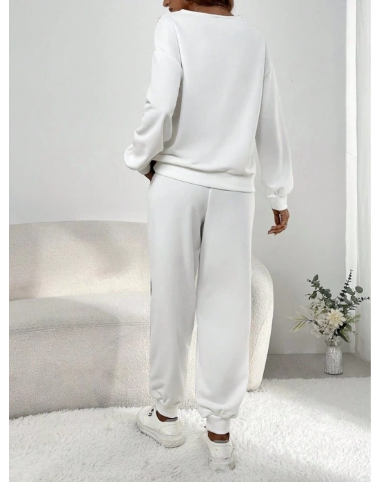 Kadın Uzun Kollu V Yakalı Pulpayetli Viskon Iki Iplik Bluz Ve Pantolon