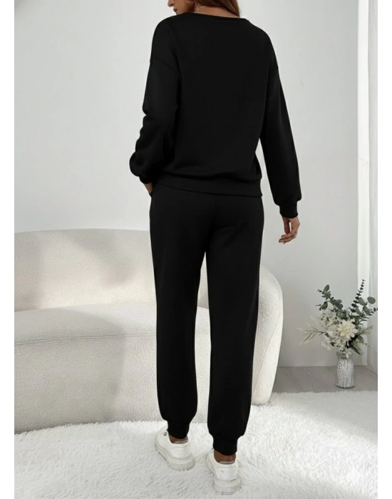 Kadın Uzun Kollu V Yakalı Pulpayetli Viskon Iki Iplik Bluz Ve Pantolon