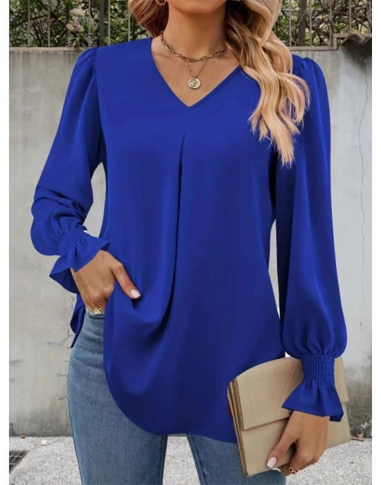Kadın Uzun Kollu V Yakalı Salaş Ithal Krep Bluz